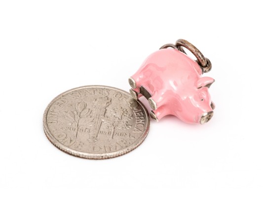 Tiffany & Co. Sterling Silver Adorable Pink Enamel Pig Charm