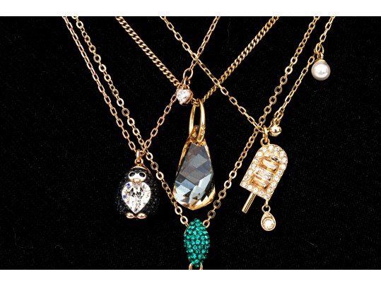 Swarovski Crystal Collection Of Four Crystal Set Necklaces, Rose And Yellow Tones