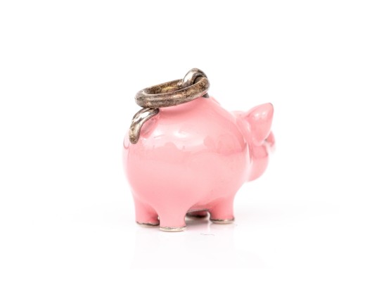 Tiffany & Co. Sterling Silver Adorable Pink Enamel Pig Charm
