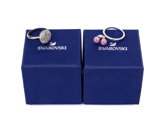 Swarovski Pair Of Crystal Set Rings, Sizes 6.75, With Boxes