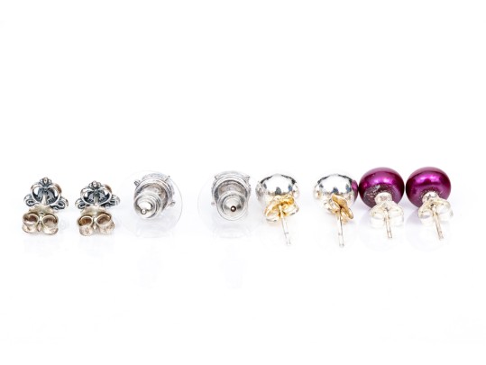 Sterling Silver Collection Of Four Pairs Of Stud Style Earrings