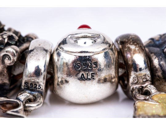Pandora Sterling Silver Christmas Themed Charms, On A Woven Champagne Cord Bracelet