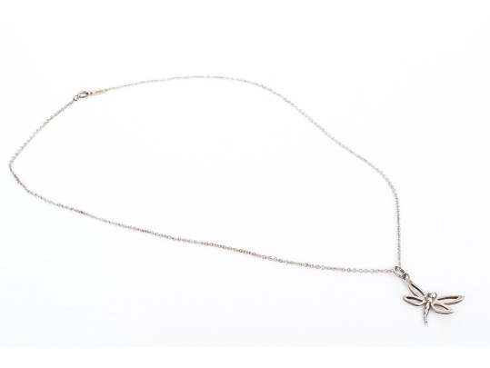 Tiffany & Co. Sterling Silver Pierced Dragonfly Silhouette Pendant, With Chain