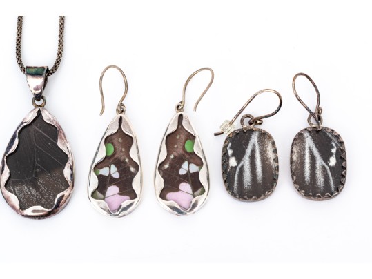 Sterling Silver Collection Of Unique Butterfly Wing Motif Jewelry Pieces