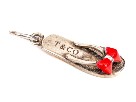 Tiffany & Co. Sterling Silver Playful Red Enamel Accented Flip Flop Charm