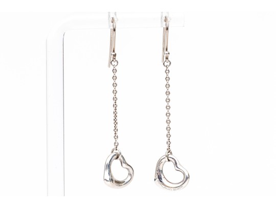 Tiffany & Co. Sterling Silver Elsa Peretti Iconic Small Open Heart Drop Pendant Earrings