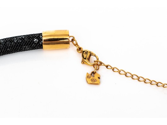 Swarovski Crystal Black And Champagne Color Crystal Filled Black Mesh Tube Necklace