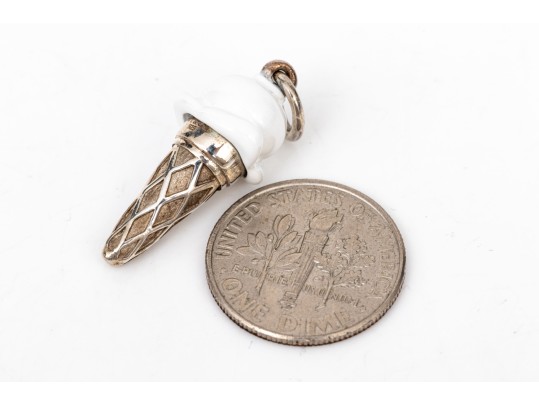 Tiffany & Co. Sterling Silver Lighthearted White Enamel Ice Cream Cone Charm