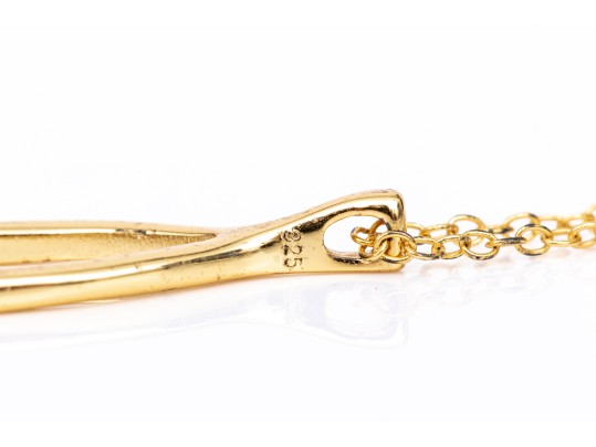 Sterling Silver Vermeil Wishbone Motif Necklace, With Chain