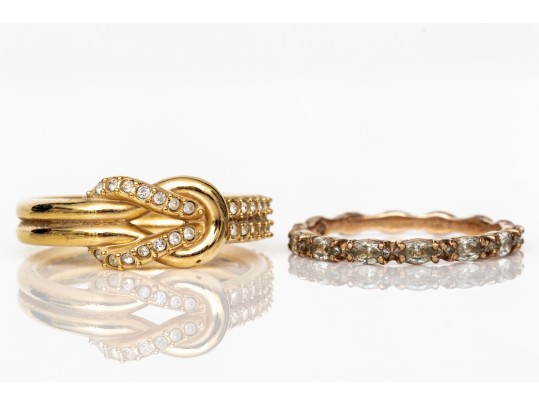 Swarovski Collection Of Six Rings, Rose, White And Yellow Tones, Sizes 5 3/4 To 7