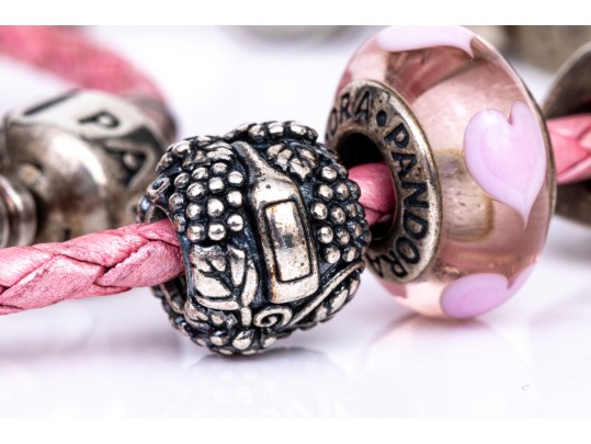 Pandora Sterling Silver Pretty Love And Romance Themed Bracelet, On A Pink Double Tour Cord