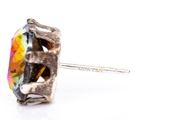 Collection Of Colorful Costume Jewelry Stud Earrings Set With Sterling Silver Posts