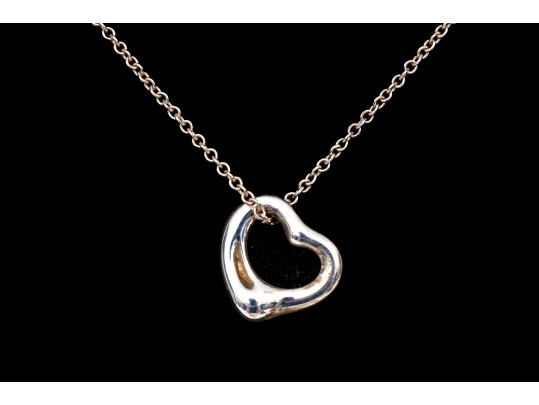 Tiffany & Co. Sterling Silver Elsa Peretti Open Heart Pendant, With Chain