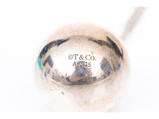 Tiffany & Co. Sterling Silver Striking HardWear 19mm Ball Pendant On Opera Length Chain, With Box
