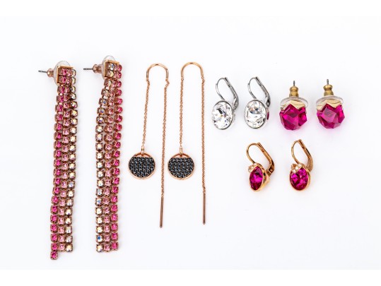 Swarovski Collection Of Crystal Set Earrings, Silver And Rose Tones