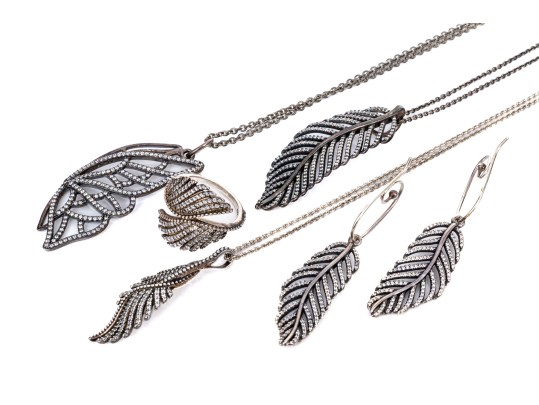 Pandora Sterling Silver Collection Of Crystal Set Wing, Feather And Butterfly Motif Jewelry