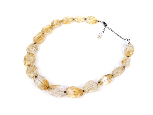 Fabulous Super Chunky Lightly Faceted Citrine And Quartz Bead Necklace
