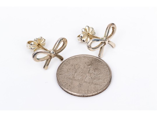 Tiffany & Co. Sterling Silver Charming Bow Motif Stud Earrings