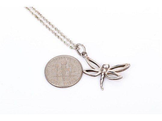 Tiffany & Co. Sterling Silver Pierced Dragonfly Silhouette Pendant, With Chain