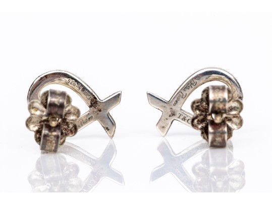 Tiffany & Co. Sterling Silver Paloma Picasso Open Heart Ribbon Stud Earrings