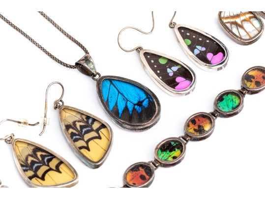 Sterling Silver Collection Of Unique Butterfly Wing Motif Jewelry Pieces