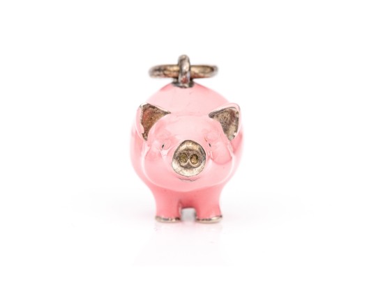 Tiffany & Co. Sterling Silver Adorable Pink Enamel Pig Charm