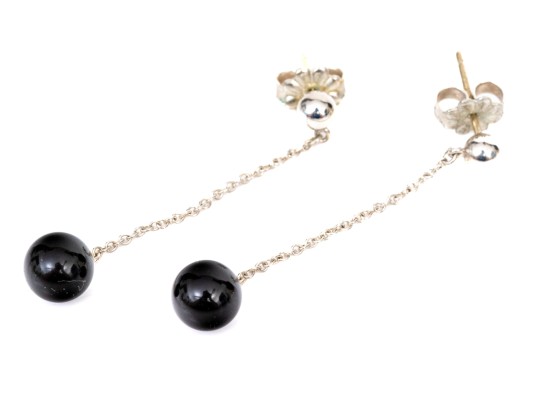 Tiffany & Co. Sterling Silver Contemporary 6.5 Mm Black Onyx Ball Pendant Earrings
