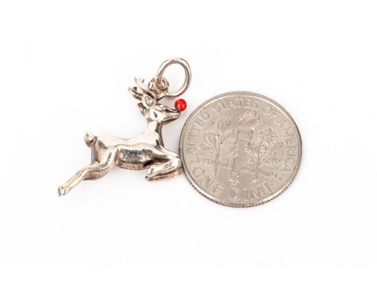 Tiffany & Co. Sterling Silver Merry Red Enamel Accented Rudolph The Reindeer Charm