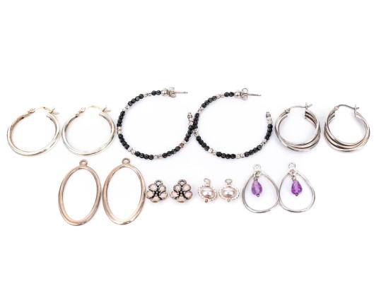 Sterling Silver Collection Of Hoop Earrings And Earrings Jackets