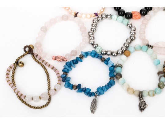 Collection Of Eighteen Stone Bead Bracelets And Two Cultured Freshwater Pearl Bracelets