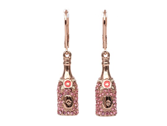 Kate Spade Pair Of Crystal Set Jewelry Pieces, Including Champagne Bottle Drop Pendant Earrings