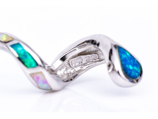 Sterling Silver Collection Of Four Opal Doublet Inlaid Drop Pendant And Hoop Earrings