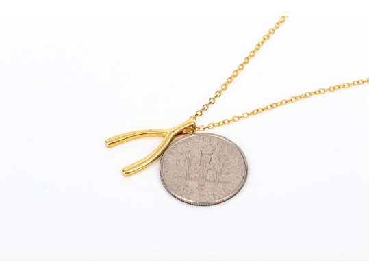 Sterling Silver Vermeil Wishbone Motif Necklace, With Chain