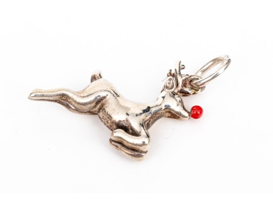 Tiffany & Co. Sterling Silver Merry Red Enamel Accented Rudolph The Reindeer Charm