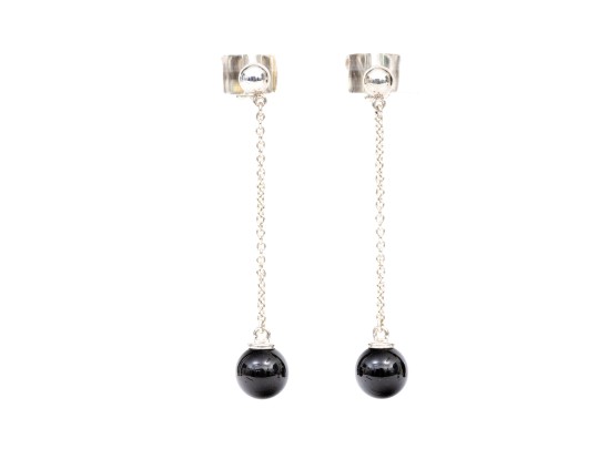 Tiffany & Co. Sterling Silver Contemporary 6.5 Mm Black Onyx Ball Pendant Earrings