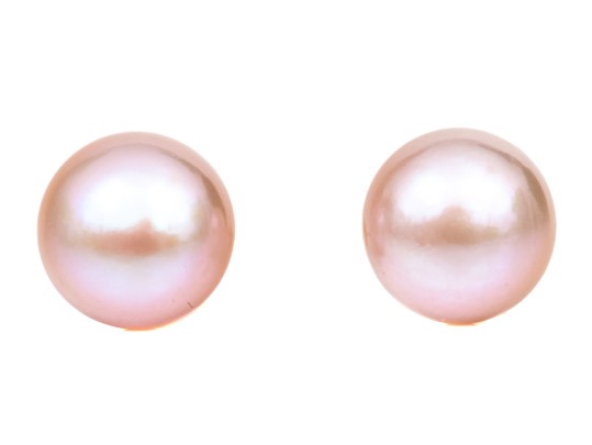 14k Yellow Gold Pink Toned 9.5 Mm Cultured Freshwater Pearl Earrings