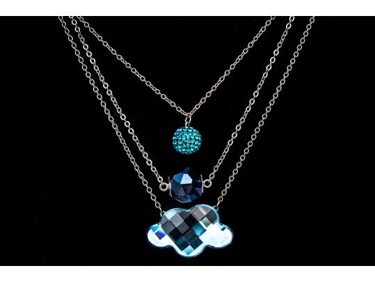 Swarovski Collection Of Three Silver Toned, Crystal Set Necklaces
