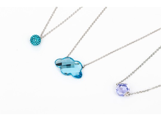 Swarovski Collection Of Three Silver Toned, Crystal Set Necklaces