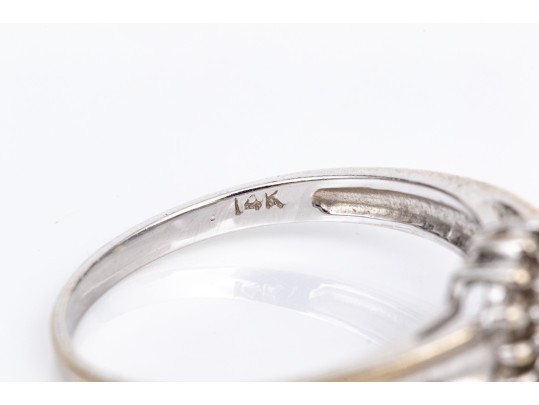 14k White Gold Oval Pink Topaz And Diamond Halo Ring, App. 0.07 TCW, Size 6.75