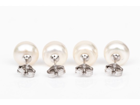 Sterling Silver Set Of Two Cultured Freshwater Pearl Stud Earrings, 8.25 Mm
