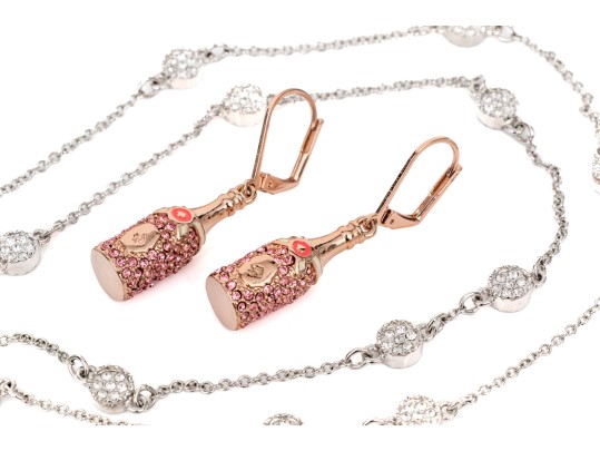 Kate Spade Pair Of Crystal Set Jewelry Pieces, Including Champagne Bottle Drop Pendant Earrings