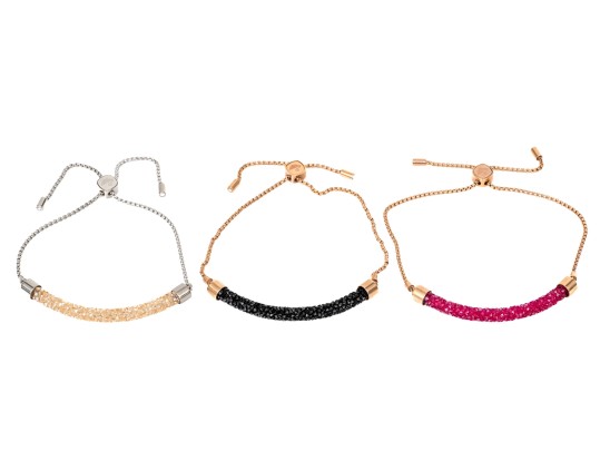 Swarovski Trio Of Three Crystal Set Adjustable Bracelets, Boxed