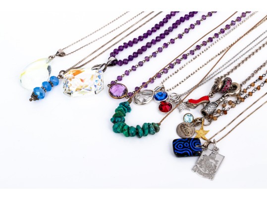 Sterling Silver Collection Of Ten Necklaces, Including Pandora