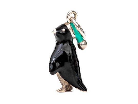 Tiffany & Co. Sterling Silver Charming Black And Tiffany Blue Enamel Penguin Charm