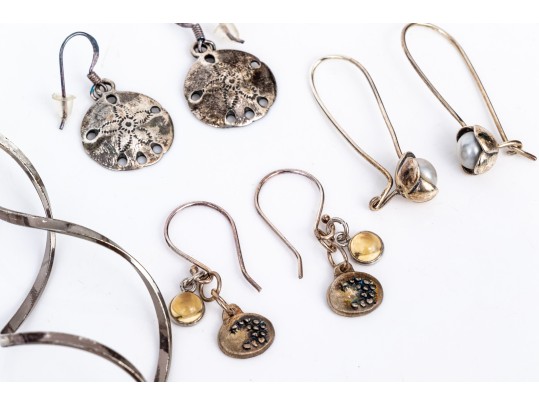 Collection Of Sterling Silver Drop Pendant Style Earrings