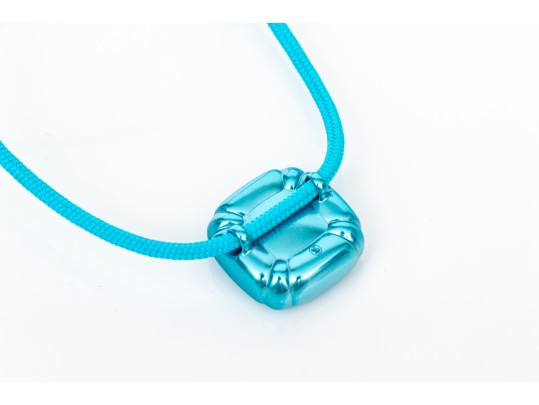 Swarovski Crystal Contemporary Blue Metallic And Cord Necklace With Yellow Crystal Center