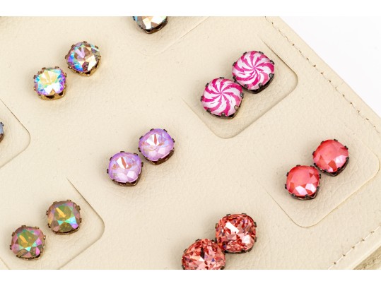 Collection Of Colorful Costume Jewelry Stud Earrings Set With Sterling Silver Posts
