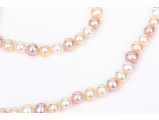 Pretty Pink To Ivory Toned 7.25mm To 7.75mm Matching Cultured Freshwater Pearl Necklace And Bracelet