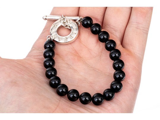 Tiffany & Co. Sterling Silver Bold Chunky 1837 Style Toggle Black Onyx Beaded Bracelet