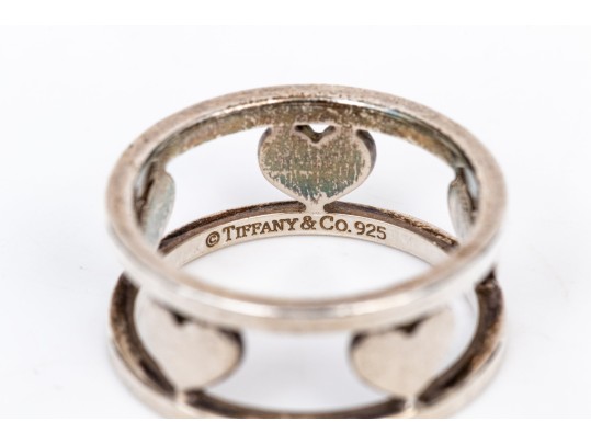 Tiffany & Co. Sterling Silver Striking 8.5 Mm Wide Heart Motif Band Ring, Size 6.75
